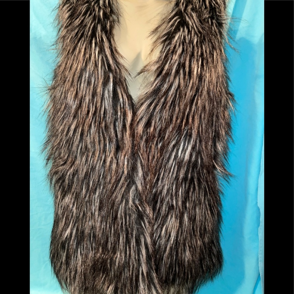 Faux Fur Vest Black White Size Large